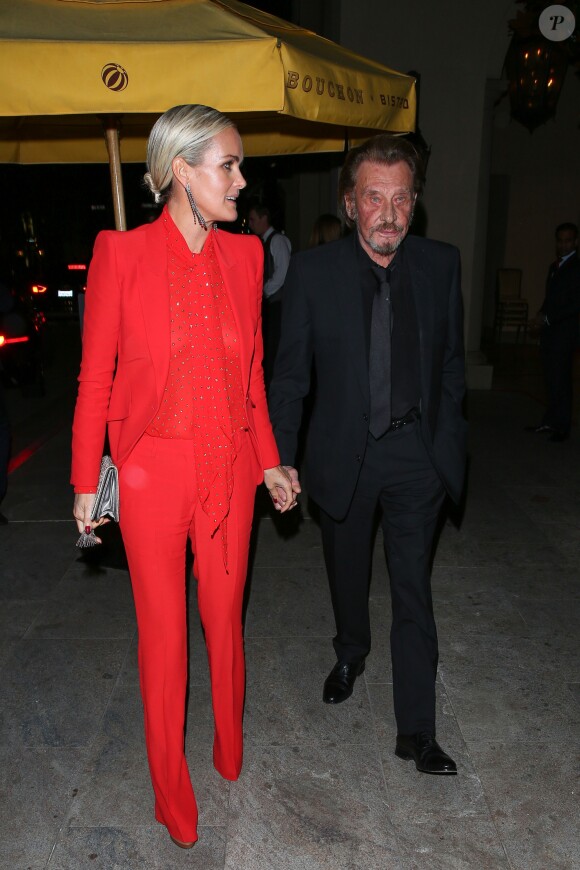 Johnny Hallyday et sa femme Laeticia Hallyday se rendent à l'after-party du film Alliés chez Bouchon à Beverly Hills, Los Angeles, le 9 novembre 2016.