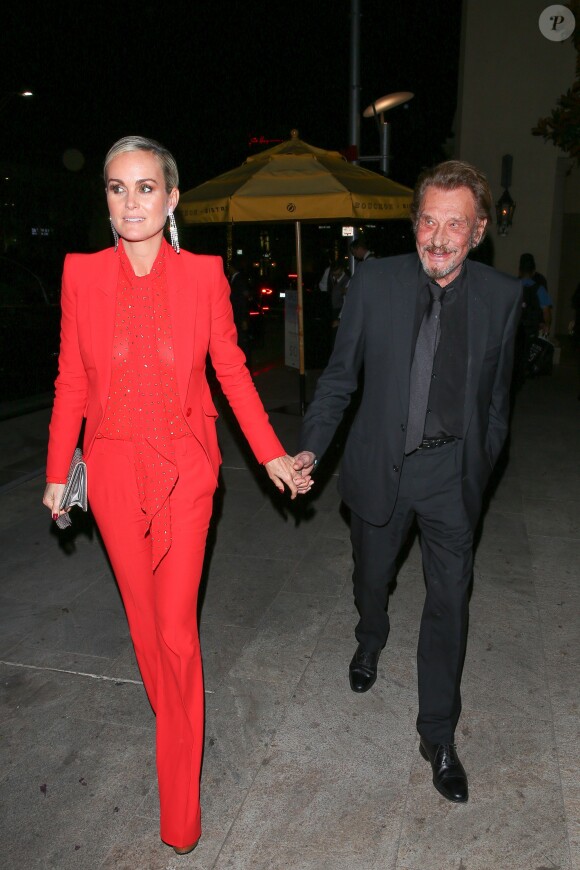 Johnny Hallyday et sa femme Laeticia Hallyday se rendent à l'after-party du film Alliés chez Bouchon à Beverly Hills, Los Angeles, le 9 novembre 2016.