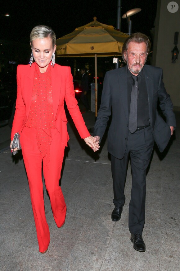 Johnny Hallyday et sa femme Laeticia Hallyday se rendent à l'after-party du film Alliés chez Bouchon à Beverly Hills, Los Angeles, le 9 novembre 2016.