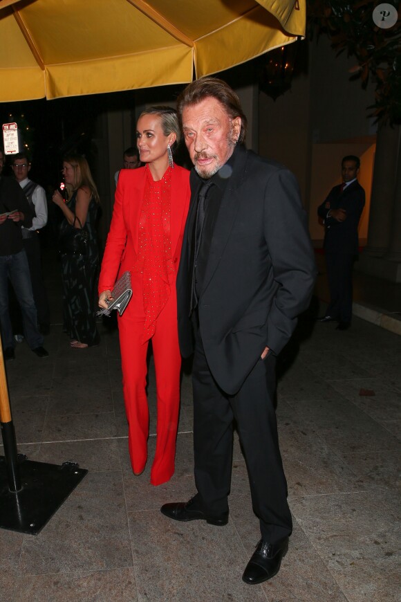 Johnny Hallyday et sa femme Laeticia Hallyday se rendent à l'after-party du film Alliés chez Bouchon à Beverly Hills, Los Angeles, le 9 novembre 2016.