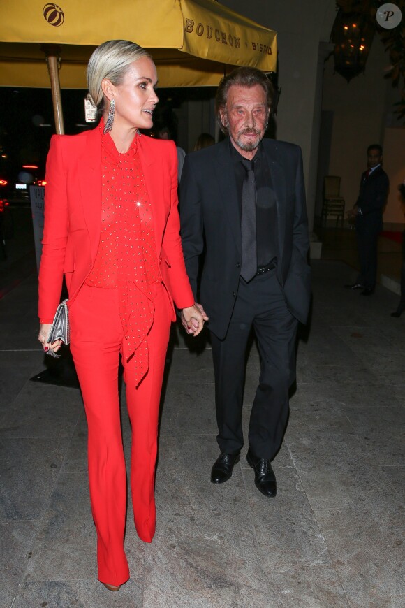 Johnny Hallyday et sa femme Laeticia Hallyday se rendent à l'after-party du film Alliés chez Bouchon à Beverly Hills, Los Angeles, le 9 novembre 2016.