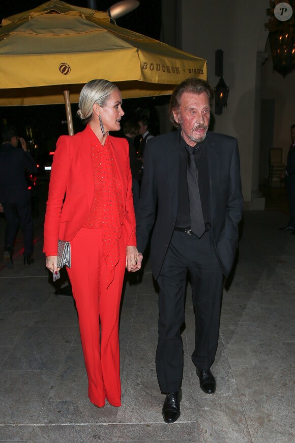 Johnny Hallyday et sa femme Laeticia Hallyday se rendent à l'after-party du film Alliés chez Bouchon à Beverly Hills, Los Angeles, le 9 novembre 2016.