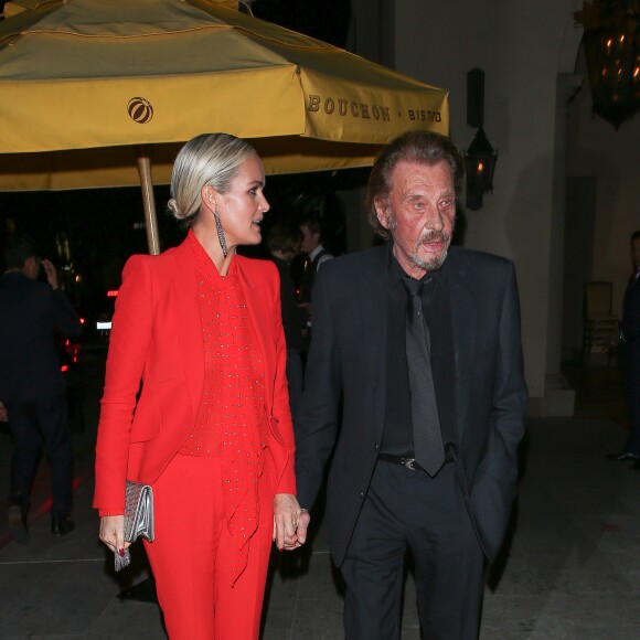 Johnny Hallyday et sa femme Laeticia Hallyday se rendent à l'after-party du film Alliés chez Bouchon à Beverly Hills, Los Angeles, le 9 novembre 2016.