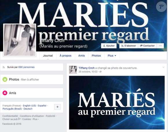 Page Facebook de Tiffany de Mariés au premier regard (M6).