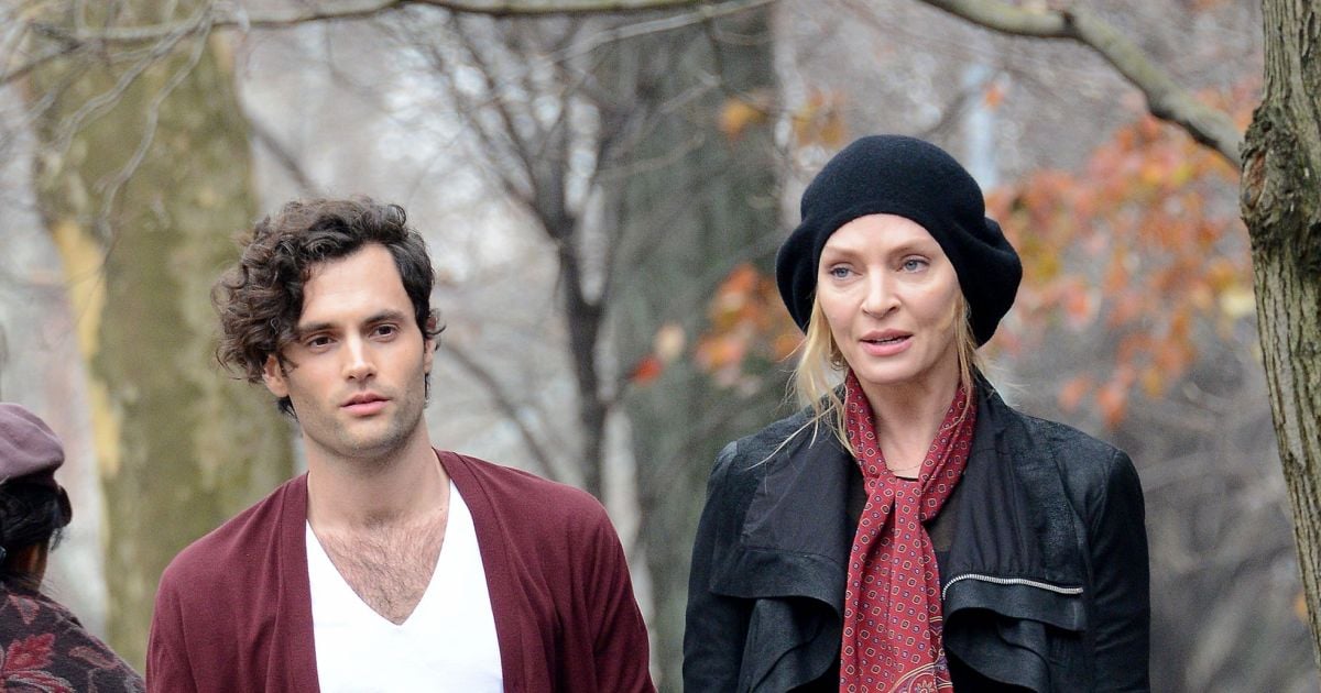 Penn Badgley Films Et Programmes Tv Uma Thurman et Penn Badgley sur le tournage du film The Slap à New York