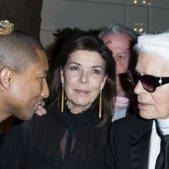 Pharrell Williams, la princesse Caroline de Monaco et Karl Lagerfeld - Défilé Chanel Métiers d'Art 2016-2017 au Ritz à Paris, le 6 décembre 2016. © Olivier Borde/Bestimage