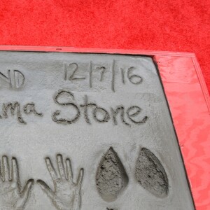 Ryan Gosling et Emma Stone laissent leurs empreintes sur le ciment lors d'une cérémonie en l'honneur du film 'La La Land' au TCL Chinese Theatre à Hollywood, le 7 décembre 2016