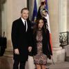 Le DJ David Guetta et sa compagne Jessica Ledon arrivent au dîner d'état donné en l'honneur du président cubain Raul Castro au palais de l'Elysée à Paris, le 1er février 2016.