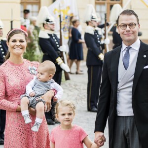 La princesse Victoria, le prince Daniel de Suède et leurs enfants le prince Oscar et la princesse Estelle au baptême du prince Alexander de Suède au palais Drottningholm à Stockholm le 9 septembre 2016.