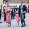 La princesse Victoria, le prince Daniel de Suède et leurs enfants le prince Oscar et la princesse Estelle au baptême du prince Alexander de Suède au palais Drottningholm à Stockholm le 9 septembre 2016.