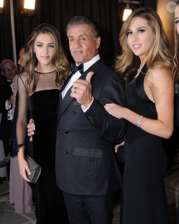 Sophia Rose Stallone, Sylvester Stallone et Scarlet Rose Stallone lors de l'After Party HBO Golden Globe Awards à Los Angeles, Californie, Etats-Unis, le 8 janvier 2017. © Birdie Thompson/AdMedia/Zuma Press/Bestimage