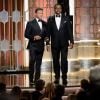 Sylvester Stallone et Carl Weathers - Show lors de la 74e cérémonie annuelle des Golden Globe Awards à Beverly Hills, Los Angeles, Californie, Etats-Unis, le 8 janvier 2017. © HFPA/Zuma Press/Bestimage