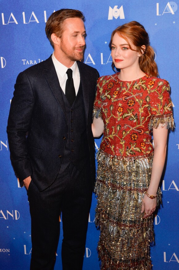 Ryan Gosling et Emma Stone - Avant-première du film "La La Land" au cinéma UGC Normandie à Paris, le 10 janvier 2017.