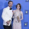 Emma Stone et Ryan Gosling - Press Room lors de la 74ème cérémonie annuelle des Golden Globe Awards à Beverly Hills, Los Angeles, Californie, Etats-Unis, le 8 janvier 2017.
