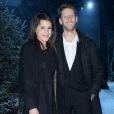 Romain Grosjean et sa femme Marion Jollès - People au défilé de mode Moncler Gamme Bleu collection Printemps-Eté 2017 lors de la fashion week Homme à Milan, le 15 janvier 2017.