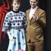 Emma Stone et son petit-ami Andrew Garfield lors du photocall du film "The Amazing Spider-Man 2 : le destin d'un Héros" au Sony Center à Berlin, le 15 avril 2014.