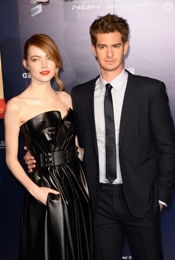 Emma Stone et son compagnon Andrew Garfield - Avant-première du film "The Amazing Spider-Man 2: Le Destin d'un Héros" à Paris, le 11 avril 2014.