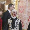 Le roi Felipe VI et la reine Letizia d'Espagne recevaient le 26 janvier 2017 le corps diplomatique au palais royal du Pardo, à Madrid. La reine portait pour l'occasion la même robe qu'en 2013.