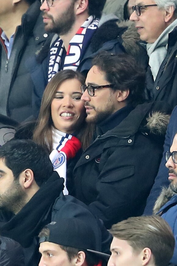 Thomas Hollande et sa compagne Emilie Broussouloux lors du match de Ligue des Champions, 8ème de finale, Paris Saint-Germain contre le FC Barcelona au parc des Princes à Paris, France, le 14 février 2017. Le PSG a remporté le match sur le score de 4-0. © Cyril Moreau/Bestimage