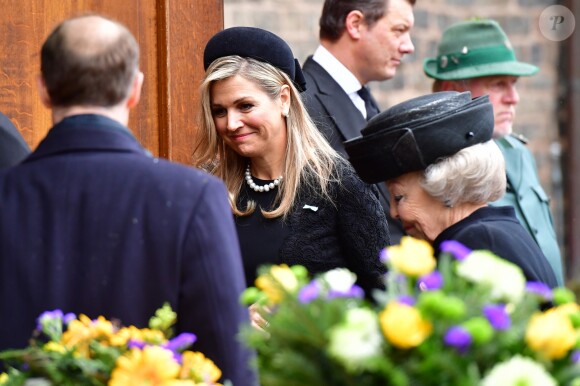 La reine Maxima des Pays-bas et la princesse Beatrix - Obsèques du prince Richard de Sayn-Wittgenstein-Berleburg à Bad Berleburg en Allemagne le 21 mars 2017. 21/03/2017 - Bad Berlebourg