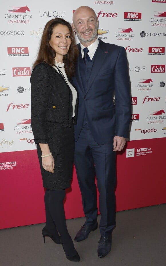 Frank Leboeuf avec sa compagne Chrislaure Nollet (ex-femme de Fabrice Santoro) au 93eme Grand Prix d'Amerique a l'Hippodrome de Vincennes, le 26 janvier 2014.