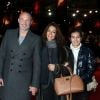 Frank Leboeuf avec sa compagne Chrislaure Nollet (ex-femme de Fabrice Santoro) et la fille de celle-ci Djenae aux Gucci Paris Masters 2013 a Villepinte le 8 decembre 2013.