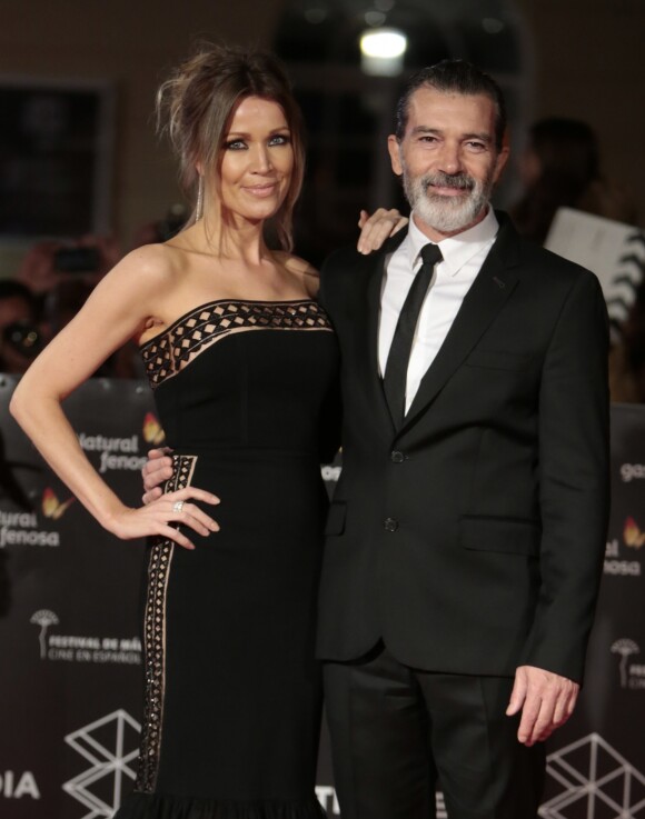 Antonio Banderas et sa compagne Nicole Kimpel à la cérémonie de clôture du 20ème Festival du Film de Malaga en Espagne, le 25 mars 2017
