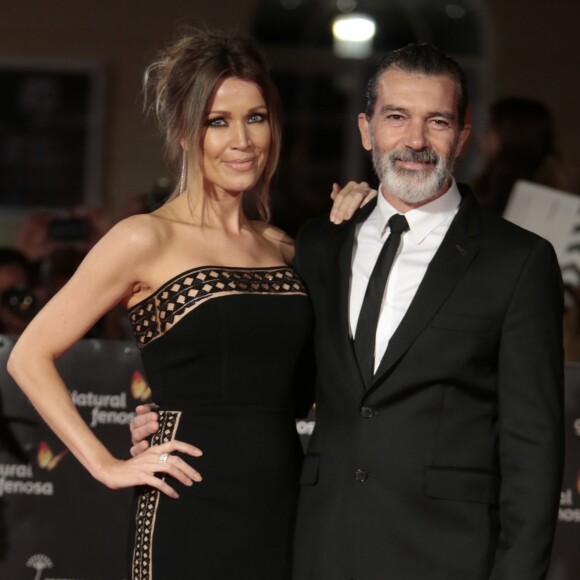 Antonio Banderas et sa compagne Nicole Kimpel à la cérémonie de clôture du 20ème Festival du Film de Malaga en Espagne, le 25 mars 2017