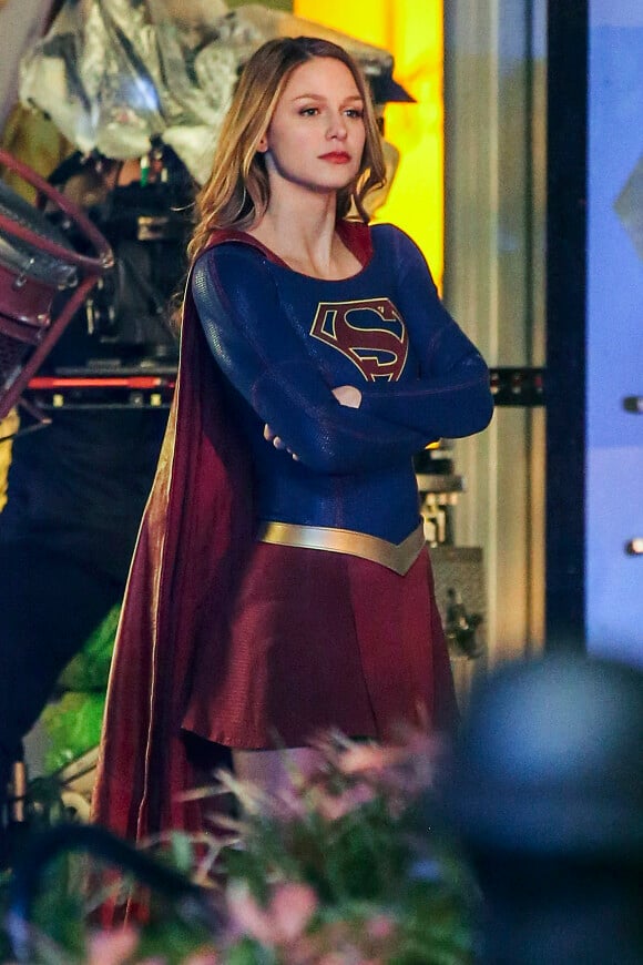 L'actrice Melissa Benoist sur le tournage de la série "Supergirl" saison 2 à Vancouver. Le 10 mars 2017