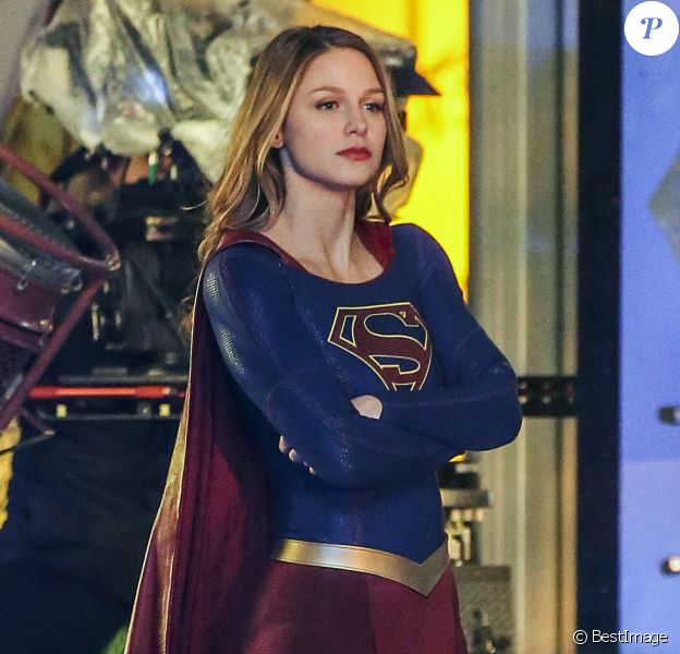 L'actrice Melissa Benoist sur le tournage de la série "Supergirl" saison 2 à Vancouver. Le 10 mars 2017