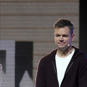 Julianne Moore, Matt Damon et George Clooney sur la scène du CinemaCon 2017 au Caesars Palace le 28 mars 2017 à Las Vegas. Le trio présente le film "Suburbicon".