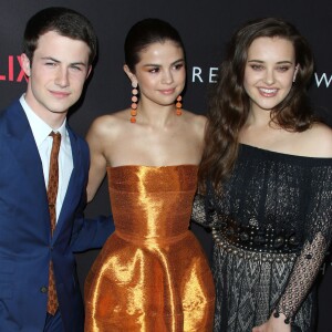 Dylan Minnette, Selena Gomez, Katherine Langford à la première de ''13 Reasons Why'' au Paramount Studios à Los Angeles, le 30 mars 201