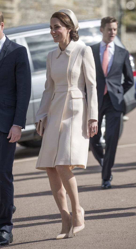 Catherine Kate Middleton, la duchesse de Cambridge - La famille royale britannique assiste à la messe de Pâques à la chapelle Saint-Georges de Windsor, le 16 avril 2017