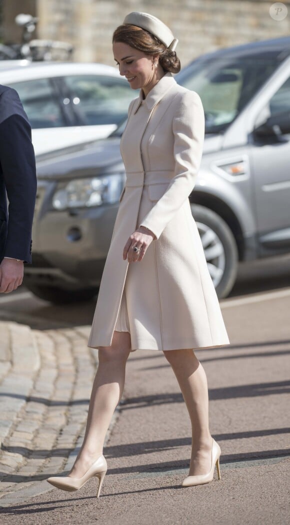 Catherine Kate Middleton, la duchesse de Cambridge - La famille royale britannique assiste à la messe de Pâques à la chapelle Saint-Georges de Windsor, le 16 avril 2017 