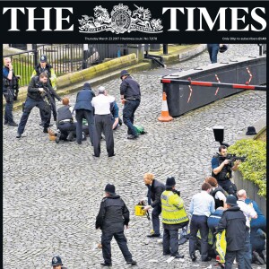 La une du Sunday Times au lendemain de l'attaque terroriste du Parlement de Westminster. Londres, le 23 mars 2017.
