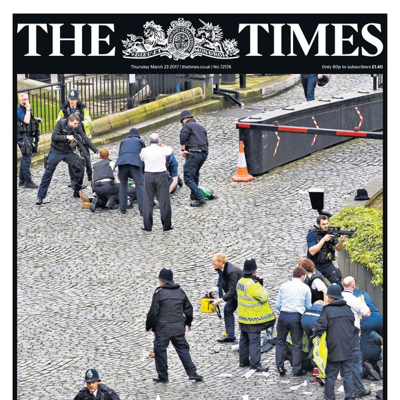 La une du Sunday Times au lendemain de l'attaque terroriste du Parlement de Westminster. Londres, le 23 mars 2017.