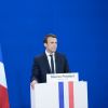 Emmanuel Macron (candidat du mouvement "En Marche !") lors de son discours après l'annonce des résultats du premier tour de l'élection présidentielle 2017 au Parc des Expositions de la Porte de Versailles. France, Paris, le 23 avril 2017. © Cyril Moreau/Bestimage