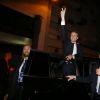 Exclusif - Emmanuel Macron, vainqueur du premier tour de l'élection présidentielle, quitte son QG de campagne pour se rendre à la porte de Versailles à Paris le 23 avril 2017. © Dominique Jacovides / Sébastien Valiela / Bestimage