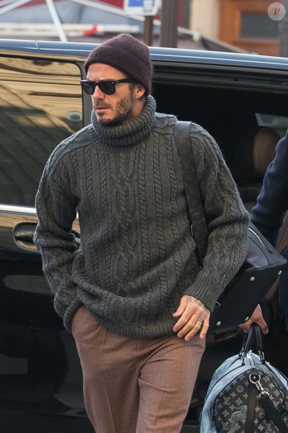 David Beckham quitte le défilé Louis Vuitton et se rend à la gare du Nord à Paris le 19 janvier 2017. © Agence / Bestimage