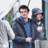 Exclusif - Michael Neeson (fils de L. Neeson) sur le tournage d'une scène du film "Hard Powder" à Vancouver, Canada, le 2 mai 2017. Le jeune homme se montre très complice avec l'équipe du film.