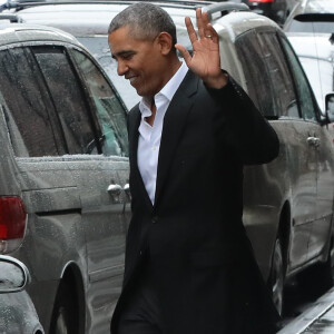 Barack Obama à la sortie du restaurant Upland à New York. Le 10 mars 2017.