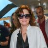 Susan Sarandon arrive à l'aéroport de Nice dans le cadre du 70e Festival International du Film de Cannes, le 16 mai 2017.