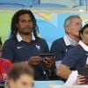 Christian Karembeu, Gérard Mestrallet, le joueur de football brésilien Raï, Bernard Diomède - Les femmes des joueurs de l'équipe de France assistent au match France - Equateur à Rio de Janeiro au Brésil le 25 juin 2014.