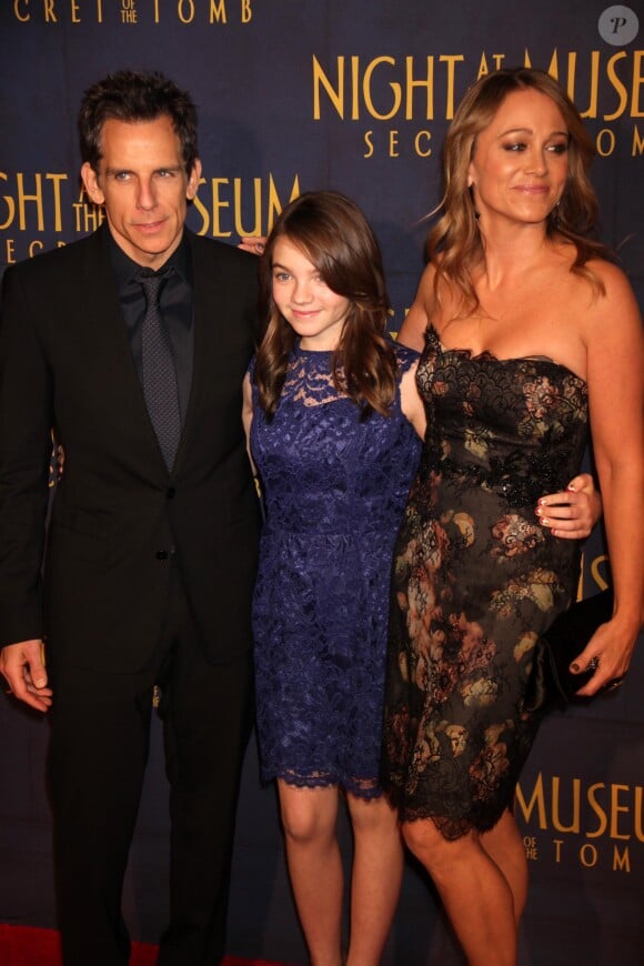 Ben Stiller, sa fille Ella et sa femme Christine Taylor - Première du film "Une Nuit au Musée : le secret des Pharaons" à New York le 11 décembre 2014