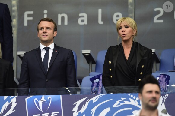 Le président Emmanuel Macron et sa femme Brigitte Macron (Trogneux) - Finale de la coupe de France de football entre le PSG et Angers ( Victoire du PSG 1-0) au Stade de France, saint-Denis le 27 mai 2017