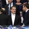 Le président Emmanuel Macron et Nicolas Sarkozy - Finale de la coupe de France de football entre le PSG et Angers ( Victoire du PSG 1-0) au Stade de France, saint-Denis le 27 mai 2017