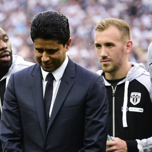 Le président Emmanuel Macron, Jean-Pierre Papin et Noel Le Graët - président de la FFF - Finale de la coupe de France de football entre le PSG et Angers ( Victoire du PSG 1-0) au Stade de France, saint-Denis le 27 mai 2017  Final of the French Football Cup between PSG and Angers ( PSG won 1-0) at Stade de France, Saint-Denis on 27/05/201727/05/2017 - Saint-Denus