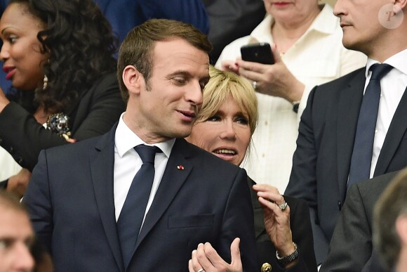 Le président Emmanuel Macron et sa femme Brigitte Macron (Trogneux) - Finale de la coupe de France de football entre le PSG et Angers ( Victoire du PSG 1-0) au Stade de France, saint-Denis le 27 mai 2017