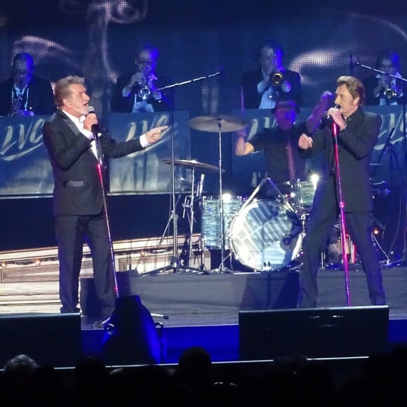 Eddy Mitchell, Johnny Hallyday et Jacques Dutronc - Premier concert "Les Vieilles Canailles" au POPB de Paris-Bercy à Paris, du 5 au 10 novembre 2014.