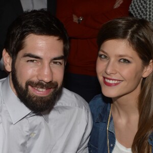 Nikola Karabatic et sa compagne Géraldine Pillet - Exclusif - Vainqueurs d'un troisieme titre de champions d'Europe, les handballeurs Francais fêtent leur victoire à la Gioia le 27 janvier 2014.